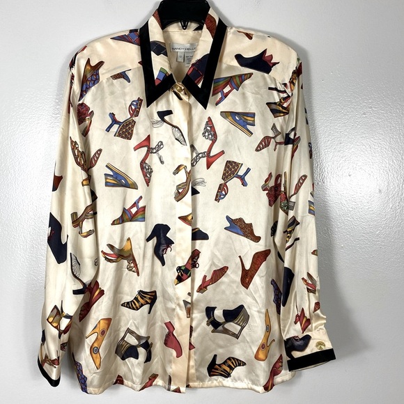 Nancy Heller Vintage silk blouse shoe print - Picture 3 of 17